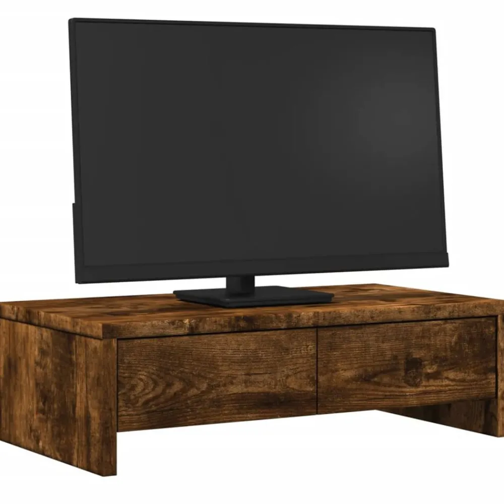 Elektronica*vidaXL Monitorstandaard met lades 50x27x15 cm hout kleur Gerookt eiken