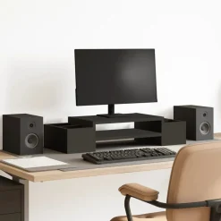 Elektronica*vidaXL Monitorstandaard met opbergruimte 70x27x15 cm hout Zwart