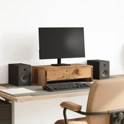 Elektronica*vidaXL Monitorstandaard met lades 50x27x15 cm bewerkt hout Oud hout