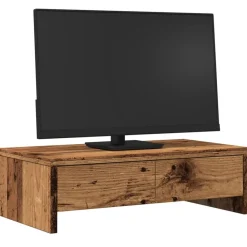 Elektronica*vidaXL Monitorstandaard met lades 50x27x15 cm bewerkt hout Oud hout