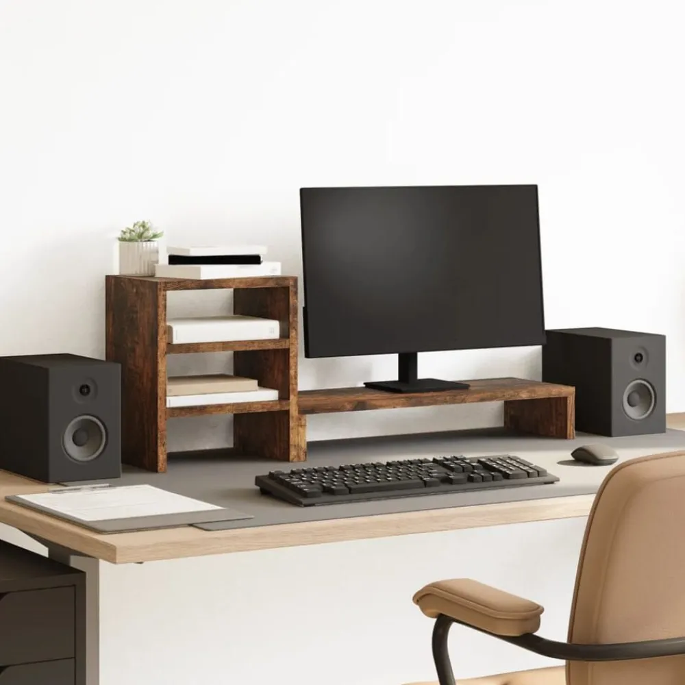 Elektronica*vidaXL Monitorstandaard met bureau-organizer hout kleurig Gerookt eiken