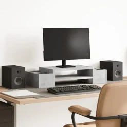 Elektronica*vidaXL Monitorstandaard met opbergruimte 70x27x15 cm hout Betongrijs