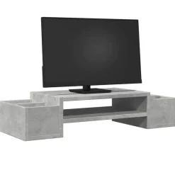 Elektronica*vidaXL Monitorstandaard met opbergruimte 70x27x15 cm hout Betongrijs