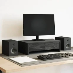 Elektronica*vidaXL Monitorstandaard met lades, , 50x27x15 cm, bewerkt hout Zwart eiken