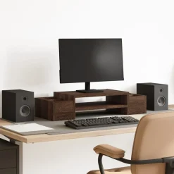 Elektronica*vidaXL Monitorstandaard met opbergruimte 70x27x15 cm hout bruin eiken bruin eikenkleur