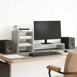 Elektronica*vidaXL Monitorstandaard met bureau-organizer bewerkt hout Grijs sonoma