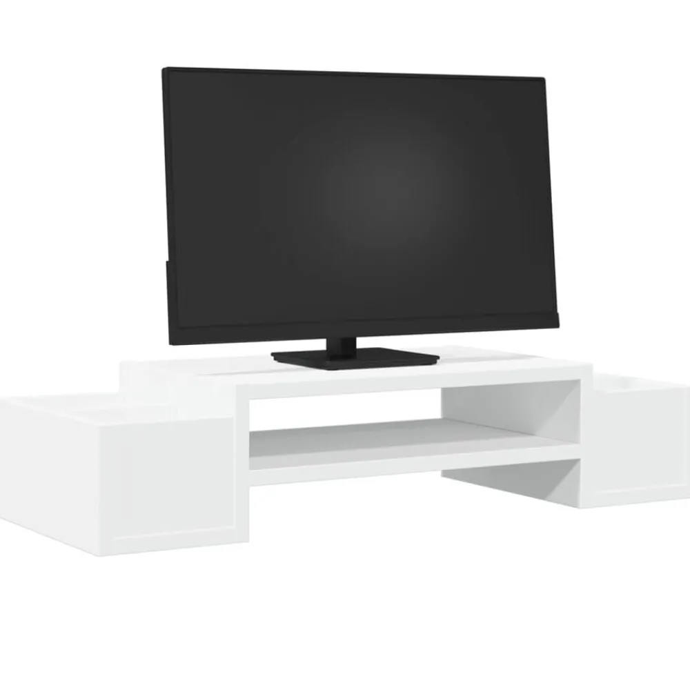 Elektronica*vidaXL Monitorstandaard met opbergruimte 70x27x15 cm bewerkt hout Wit