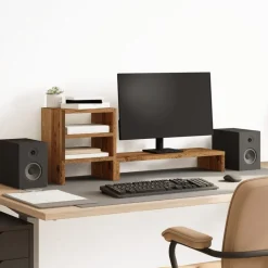 Elektronica*vidaXL Monitorstandaard met bureau-organizer hout kleurig Oud hout