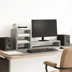 Elektronica*vidaXL Monitorstandaard met bureau-organizer bewerkt hout Betongrijs
