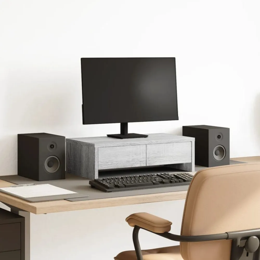 Elektronica*vidaXL Monitorstandaard met lades 50x27x15 cm hout eiken Grijs sonoma