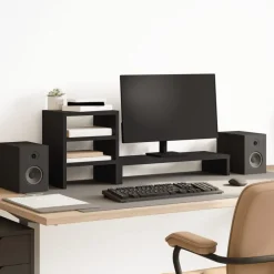 Monitorstandaard met bureau-organizer bewerkt hout>vidaXL Outlet