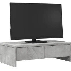 Elektronica*vidaXL Monitorstandaard met lades 50x27x15 cm bewerkt hout Betongrijs