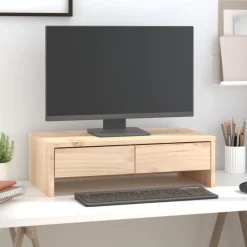 Elektronica*vidaXL Monitorstandaard 50x27x15 cm massief grenenhout Naturel