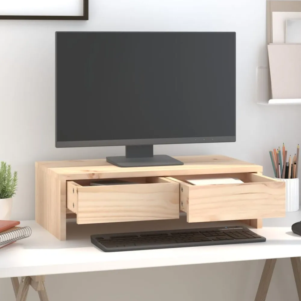 Elektronica*vidaXL Monitorstandaard 50x27x15 cm massief grenenhout Naturel
