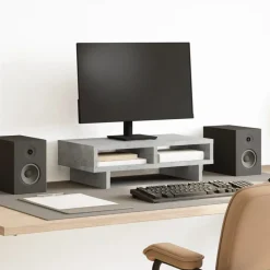 Elektronica*vidaXL Monitorstandaard 50x27x15 cm bewerkt hout Betongrijs