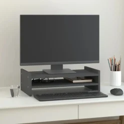 Elektronica*vidaXL Monitorstandaard 50x27x15 cm massief grenenhout Grijs