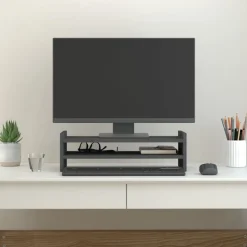 Elektronica*vidaXL Monitorstandaard 50x27x15 cm massief grenenhout Grijs