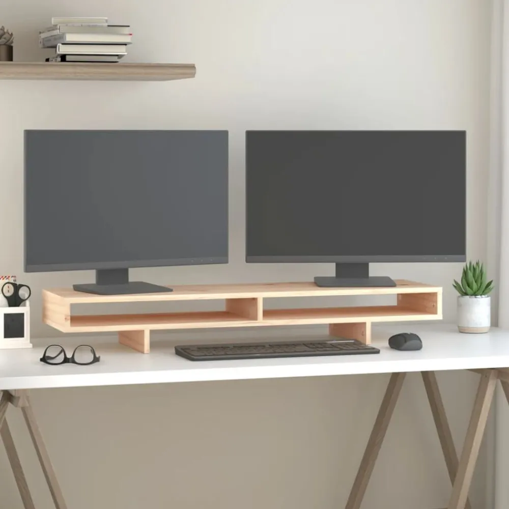 Elektronica*vidaXL Monitorstandaard 100x27x14 cm massief grenenhout Naturel