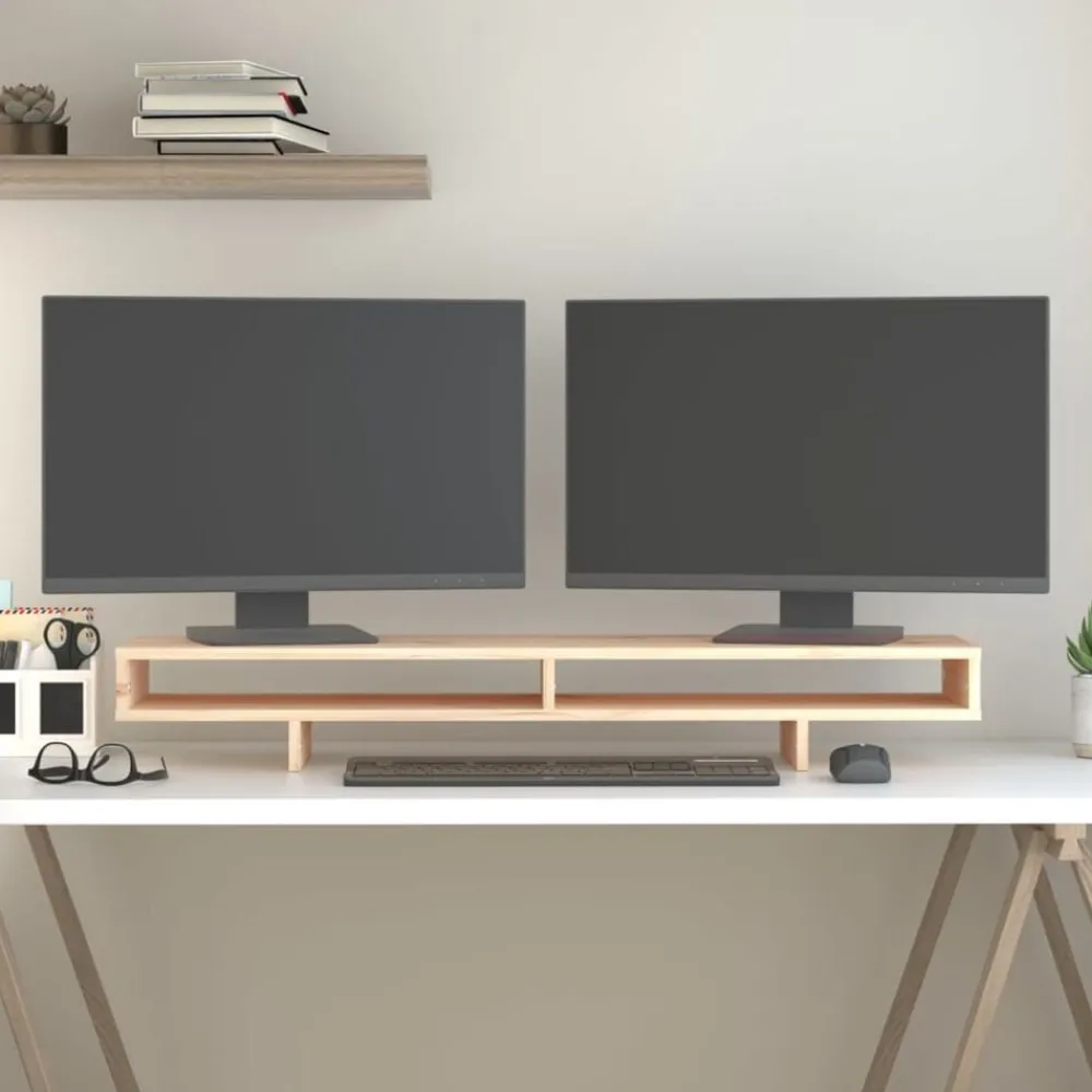 Elektronica*vidaXL Monitorstandaard 100x27x14 cm massief grenenhout Naturel