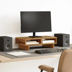 Elektronica*vidaXL Monitorstandaard 50x27x15 cm bewerkt hout kleurig Oud hout
