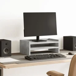 Elektronica*vidaXL Monitorstandaard 42x24x16 cm bewerkt hout Betongrijs