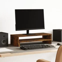 Elektronica*vidaXL Monitorstandaard 54x22x15 cm bewerkt hout kleurig Gerookt eiken