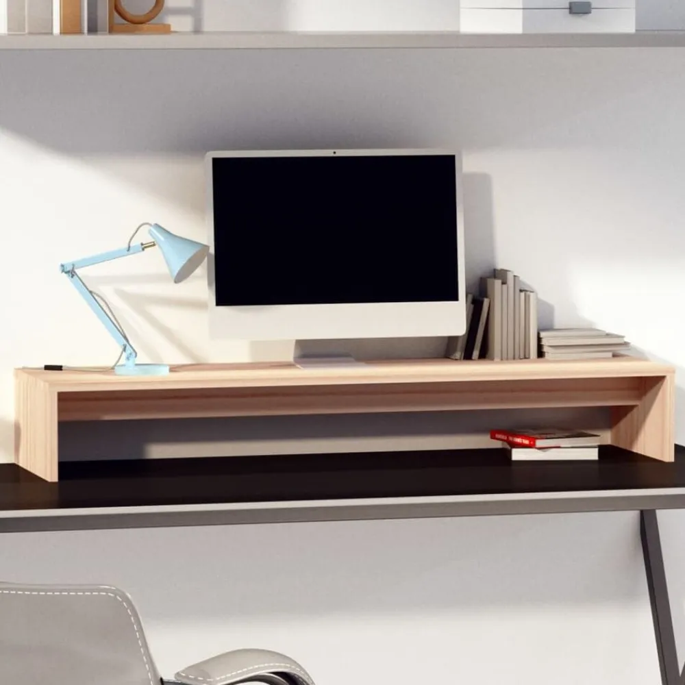Elektronica*vidaXL Monitorstandaard 100x27x15 cm massief grenenhout Naturel