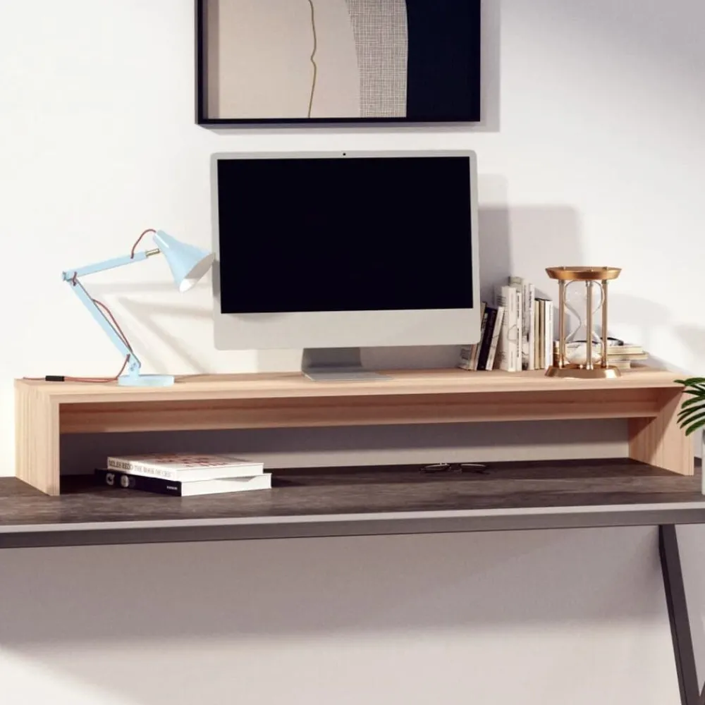 Elektronica*vidaXL Monitorstandaard 100x27x15 cm massief grenenhout Naturel