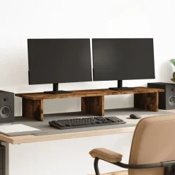 Elektronica*vidaXL Monitorstandaard 100x27x15 cm bewerkt hout kleurig Gerookt eiken