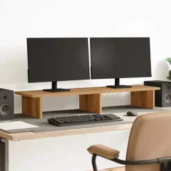 Elektronica*vidaXL Monitorstandaard 100x27x15 cm bewerkt hout artisanaal Eiken