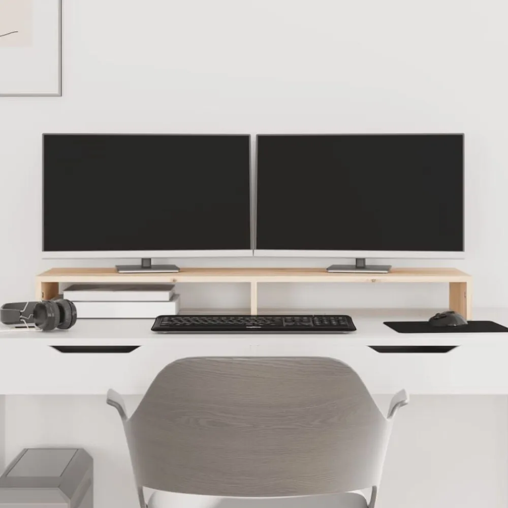 Elektronica*vidaXL Monitorstandaard 100x27x10 cm massief grenenhout Naturel