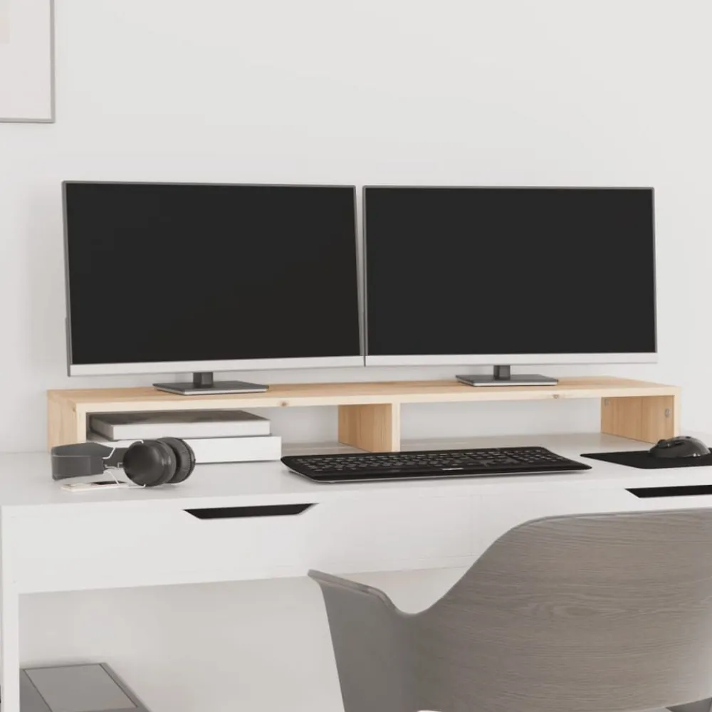Elektronica*vidaXL Monitorstandaard 100x27x10 cm massief grenenhout Naturel