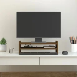 Elektronica*vidaXL Monitorstandaard 50x27x15 cm massief grenenhout Honingbruin