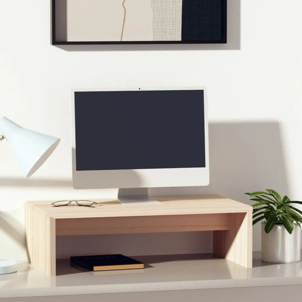 Elektronica*vidaXL Monitorstandaard 50x27x15 cm massief grenenhout Naturel