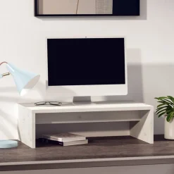 Elektronica|Tv-Meubels*vidaXL Monitorstandaard 50x27x15 cm massief grenenhout Wit