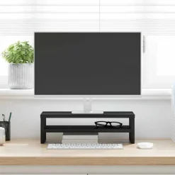 Monitorstandaard Zwart Eiken 42x24x13 cm Bewerkt Hout><noscript><img width=