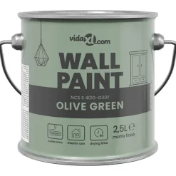 Verbruiksmaterialen Voor De Bouw*vidaXL Muurverf Groen 2,5 L Wandprint Olijfgroen