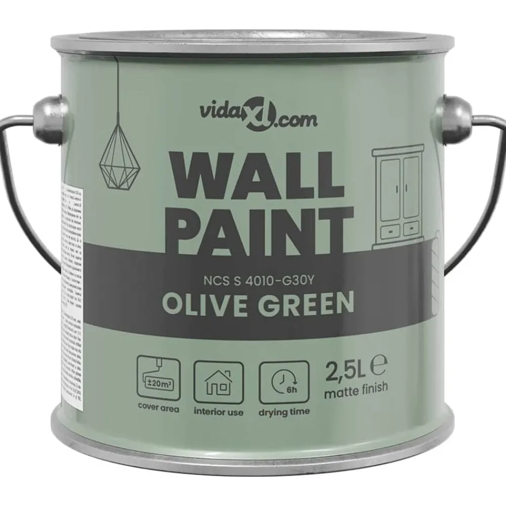 Verbruiksmaterialen Voor De Bouw*vidaXL Muurverf Groen 2,5 L Wandprint Olijfgroen