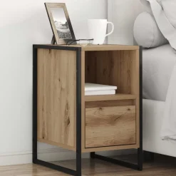 Tafels*vidaXL Nachtkastje Ambachtelijk eiken 39,5 x 30 x 50 cm Bewerkt hout artisanaal eikenkleurig
