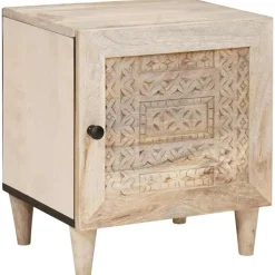 Tafels*vidaXL Nachtkastje Beige 40 x 33 x 46 cm Massief acaciahout Witte gebleekte afwerking