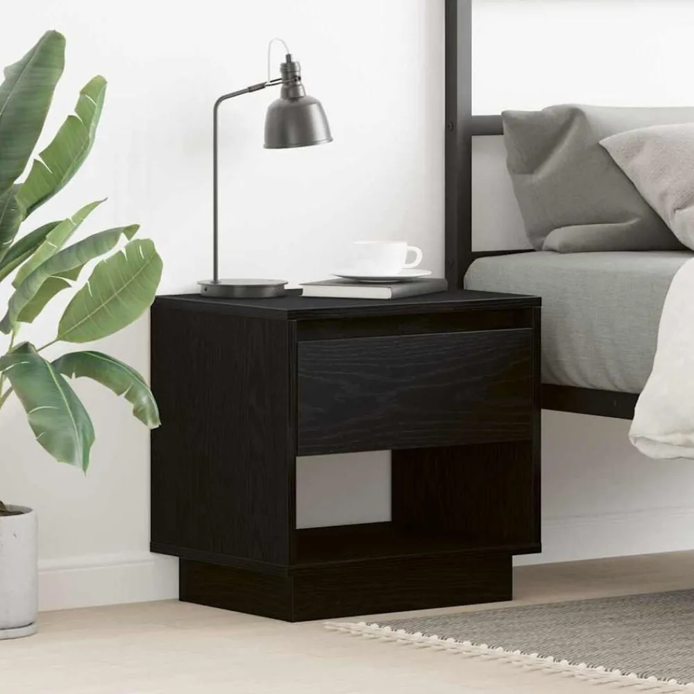 Tafels*vidaXL Nachtkastje met lade 45 x 34 x 44 cm Bewerkt hout Zwart eiken