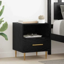 Nachtkastje met lade Zwart 40 x 35 x 47,5 cm Bewerkt hout>vidaXL Clearance