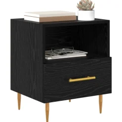 Nachtkastje met lade Zwart 40 x 35 x 47,5 cm Bewerkt hout><noscript><img width=