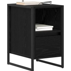 Tafels*vidaXL Nachtkastje met lade 39,5 x 30 x 50 cm Bewerkt hout Zwart eiken