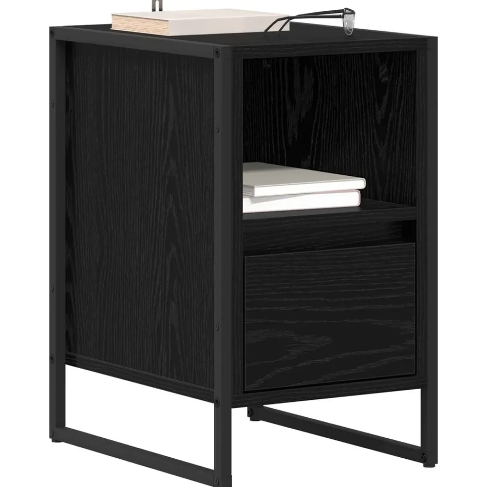 Tafels*vidaXL Nachtkastje met lade 39,5 x 30 x 50 cm Bewerkt hout Zwart eiken