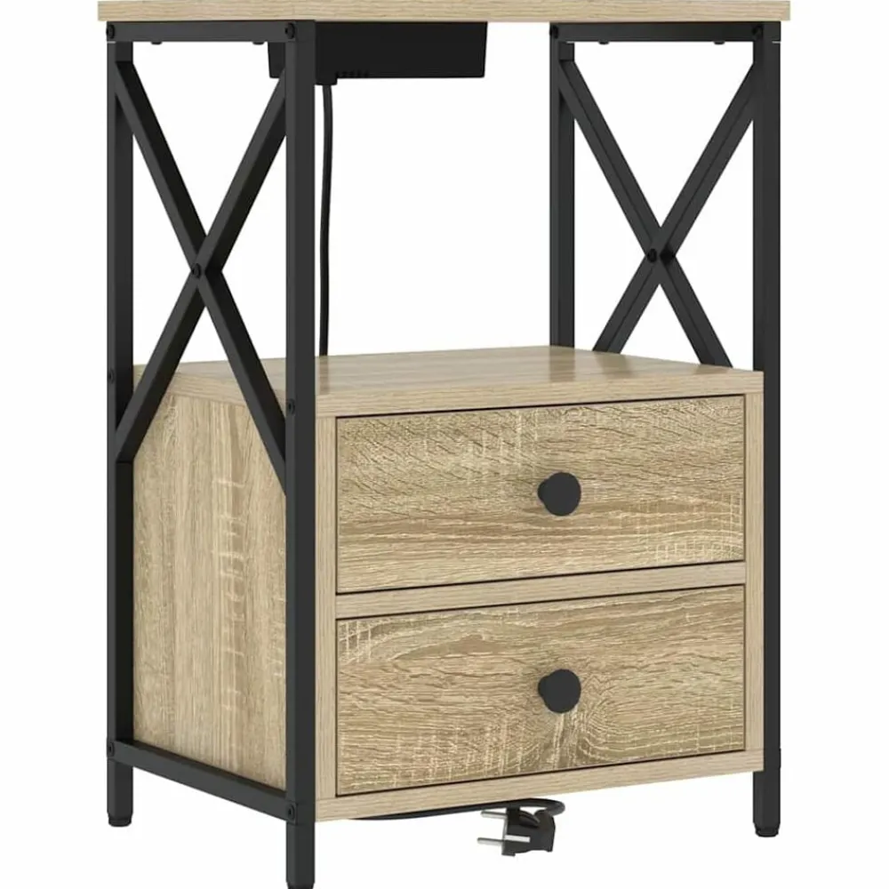 Tafels*vidaXL Nachtkastje met lade 40 x 31 x 60 cm Bewerkt hout Sonoma eiken