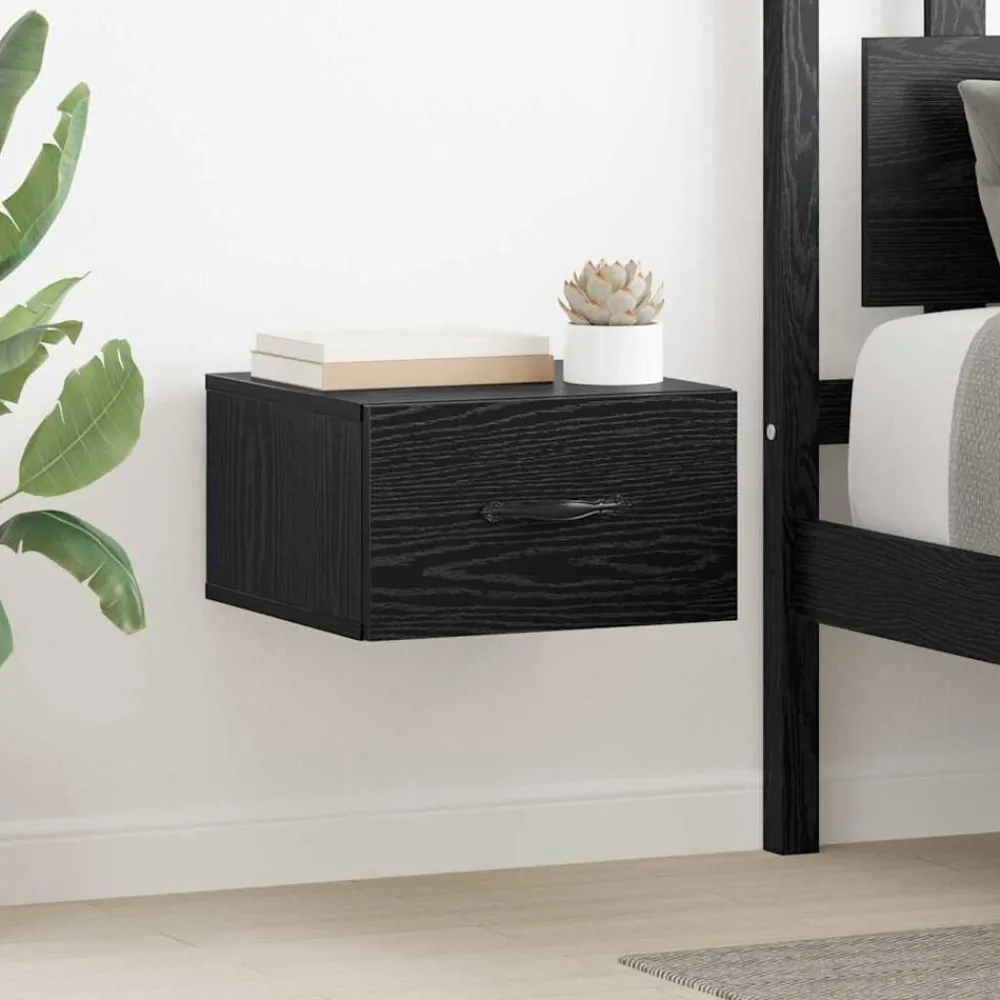 Tafels*vidaXL Nachtkastje met lade 35 x 35 x 20 cm Bewerkt hout Zwart eiken