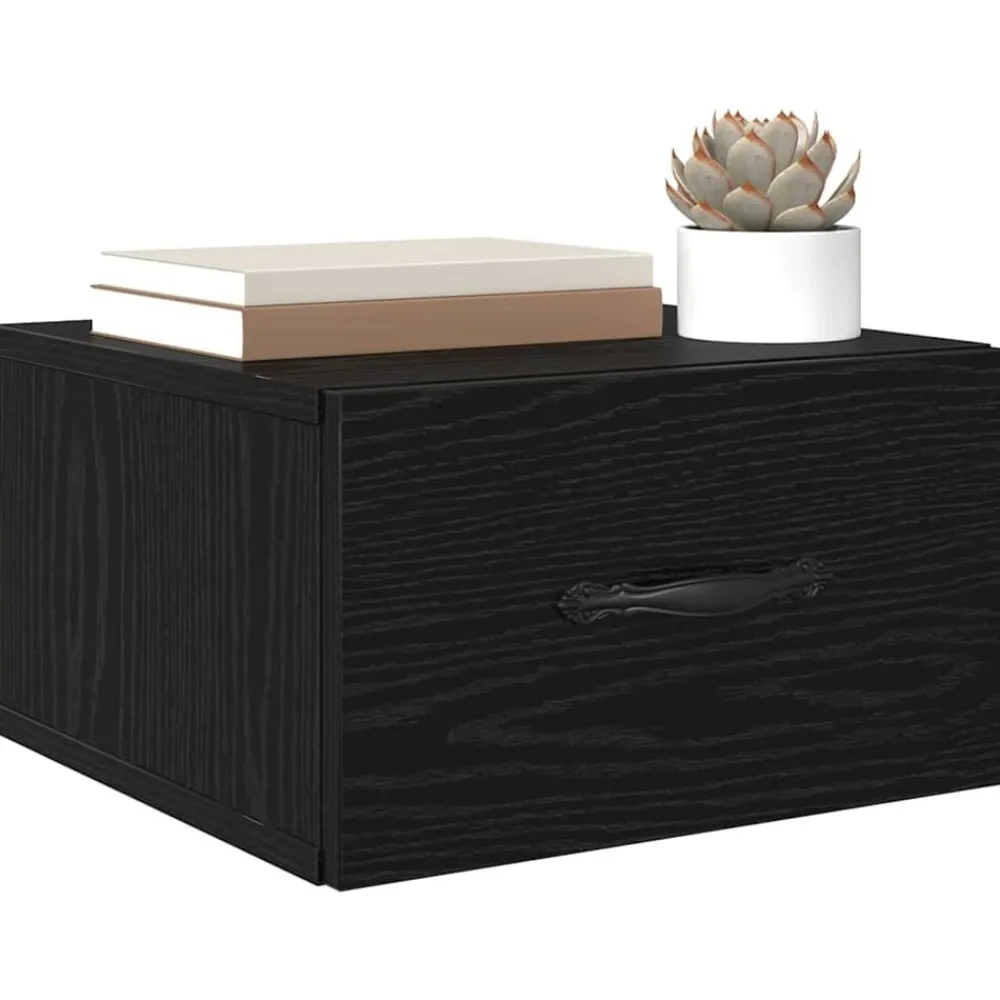 Tafels*vidaXL Nachtkastje met lade 35 x 35 x 20 cm Bewerkt hout Zwart eiken