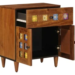 Tafels*vidaXL Nachtkastje met lade Bruin 50 x 33 x 60 cm Massief Mango Hout Walnotenhout