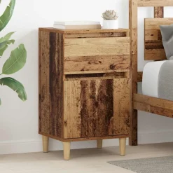 Tafels*vidaXL Nachtkastje met lade Oudhout 40 x 35 x 70 cm Bewerkt hout Oud hout